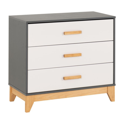 Cleveland 3 Drawer Chest White/Grey Metal Effect Storage