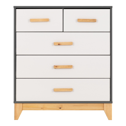 Cleveland 3+2 Drawer Chest White/Grey Metal Effect Storage