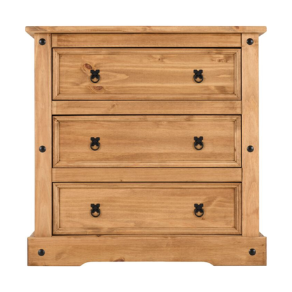Corona 3 Drawer Chest – Distressed Waxed Pine Storage