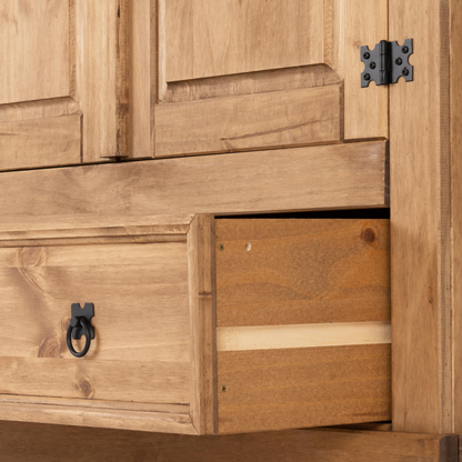Corona 2 Door 1 Drawer Wardrobe Distressed Waxed Pine