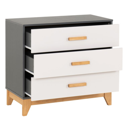 Cleveland 3 Drawer Chest White/Grey Metal Effect Storage