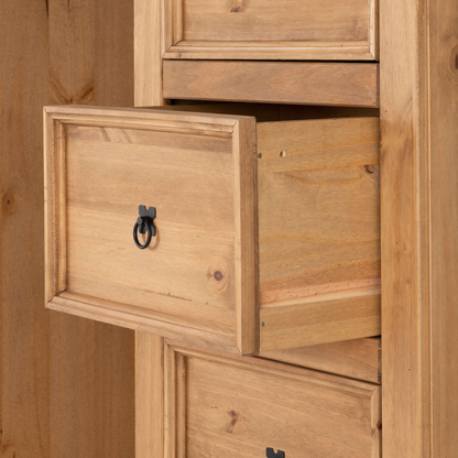 Corona 1 Door 4 Drawer Low Wardrobe Distressed Waxed Pine