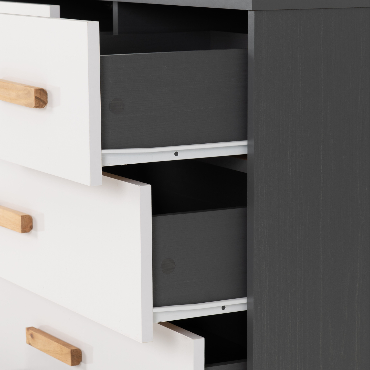 Cleveland 3+2 Drawer Chest White/Grey Metal Effect Storage