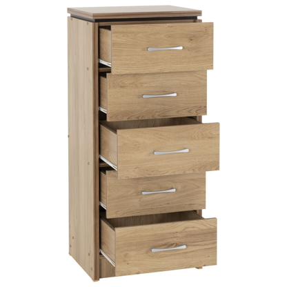 Charles 5 Drawer Narrow Chest Oak Effect Veneer Storage