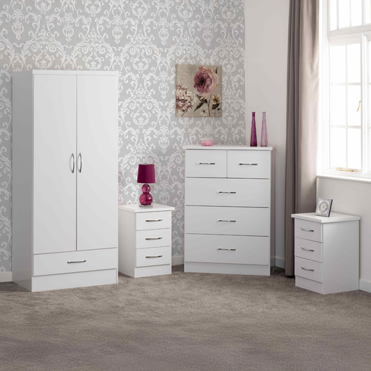 Nevada 2 Door 1 Drawer Wardrobe - White Gloss