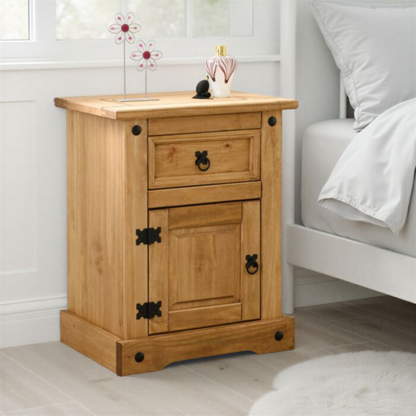 Corona 1 Drawer 1 Door Bedside Distressed Waxed Pine