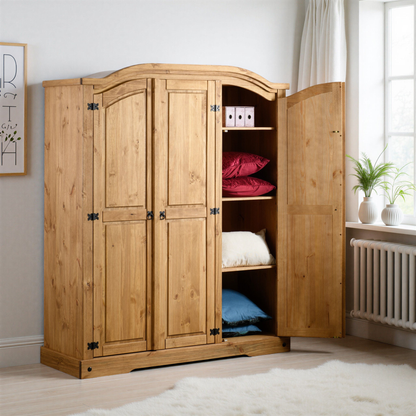 Corona 3 Door Wardrobe - Distressed Waxed Pine