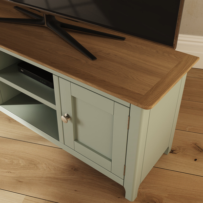 Taberno Oak 2 Door TV Unit in Sage Green