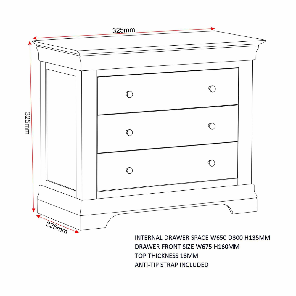 Bordeaux 3 Drawer Chest – Ivory Storage Solution