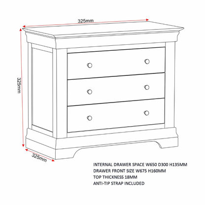 Bordeaux 3 Drawer Chest – Ivory Storage Solution
