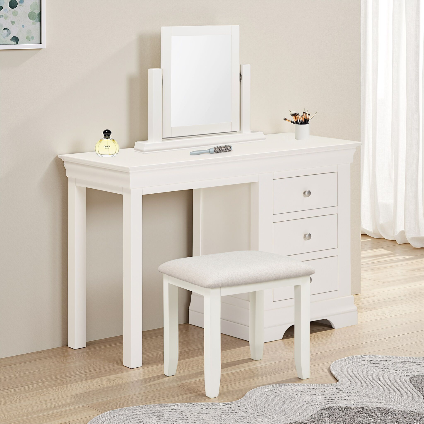 Bordeaux 3 Drawer Dressing Table Set Ivory Oat Fabric Vanity Set