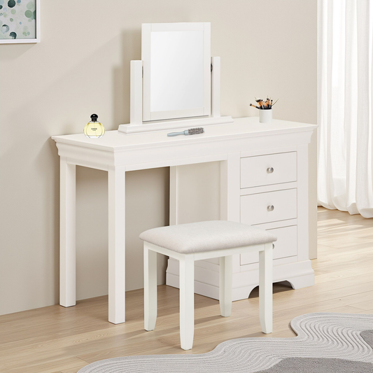 Bordeaux 3 Drawer Dressing Table Set Ivory Oat Fabric Vanity Set