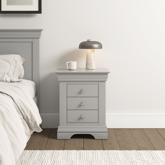 Bordeaux 3 Drawer Bedside Pebble Grey Storage Solution