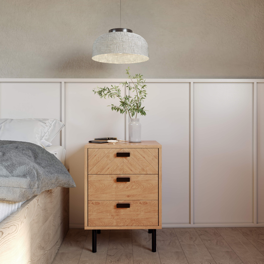 Leon 3 Drawer Bedside – Medium Oak Effect Storage