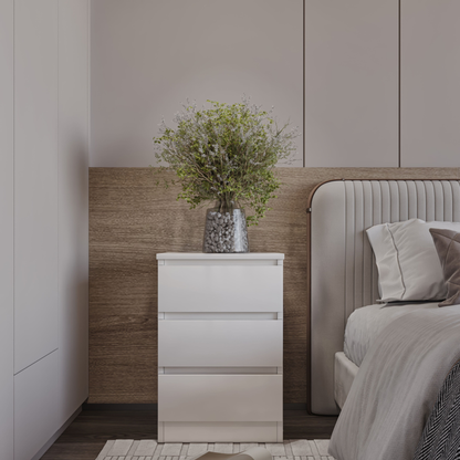 Malvern 3 Drawer Bedside – White Storage
