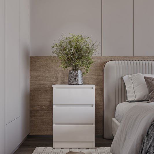 Malvern 3 Drawer Bedside – White Storage