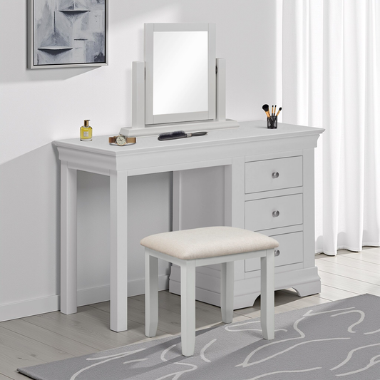 Bordeaux 3 Drawer Dressing Table Set Pebble Grey Oat Fabric Vanity Set