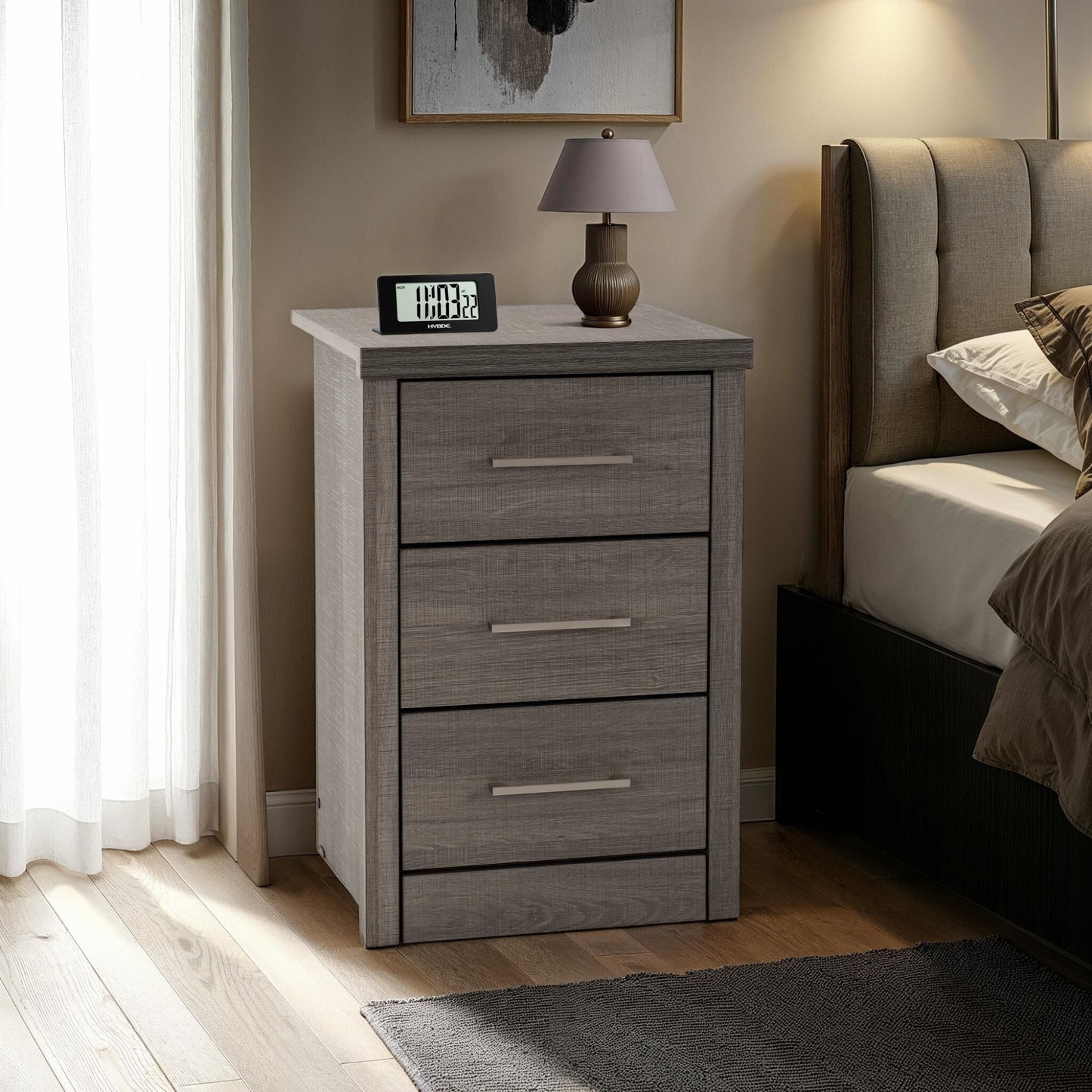Lisbon 3 Drawer Bedside – Black Wood Grain Storage
