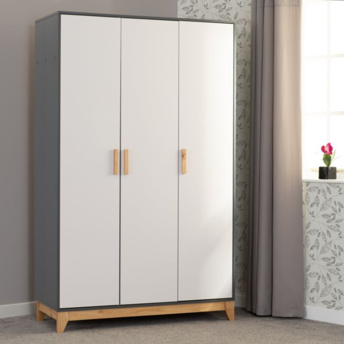 Cleveland 3 Door Wardrobe White/Grey Metal Effect Storage