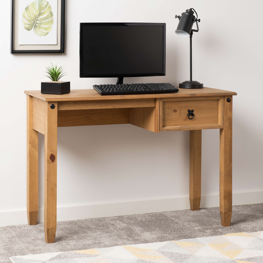 Budget Mexican Study Desk Distressed Waxed Pine Rustic Design
