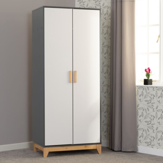 Cleveland 2 Door Wardrobe White/Grey Metal Effect Storage