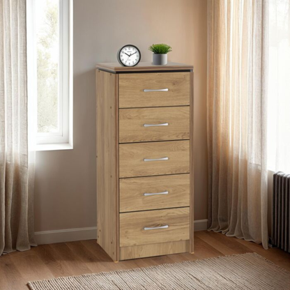 Charles 5 Drawer Narrow Chest Oak Effect Veneer Storage