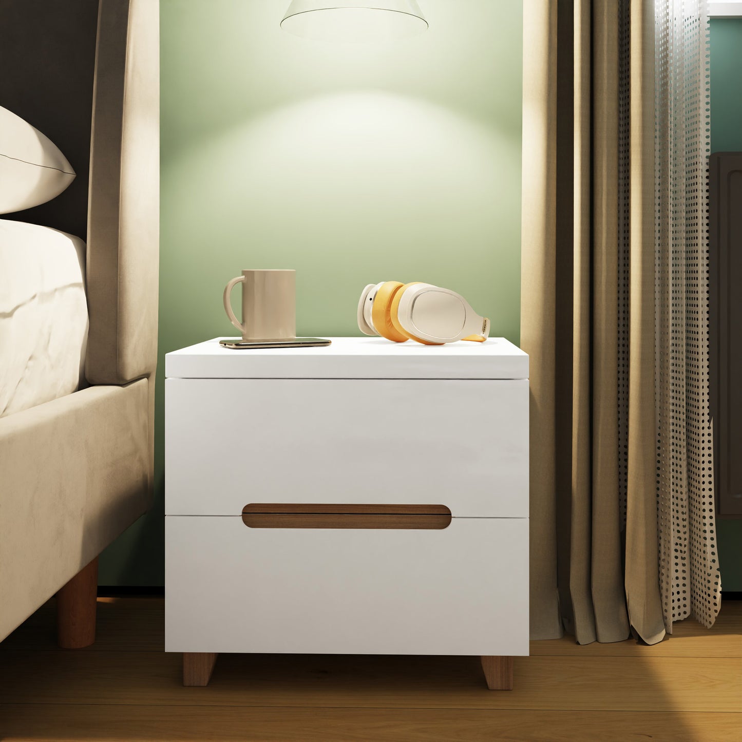 Veloce 2 Drawer Bedside Cabinet – White Gloss with Quick Click Assembly