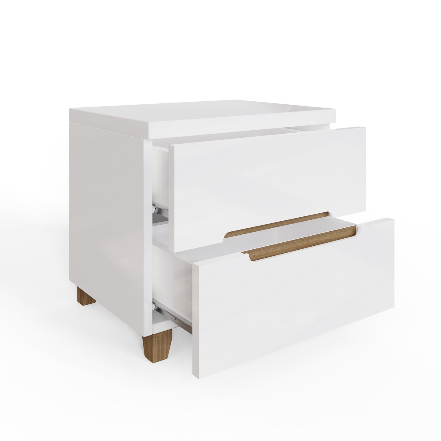 Veloce 2 Drawer Bedside Cabinet – White Gloss with Quick Click Assembly