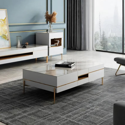 VIda Rectangle Coffee Table Set With TV Stand, Gold Leg