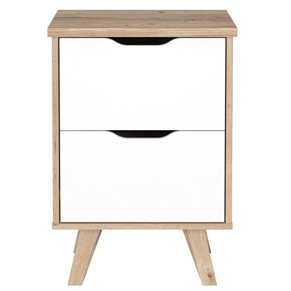 Forte Scandinavian 2 Drawer Bedside Cabinet – Matt White & Light Oak