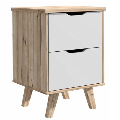 Forte Scandinavian 2 Drawer Bedside Cabinet – Matt White & Light Oak