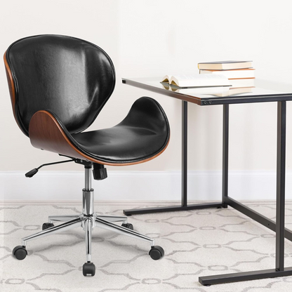 Black and Walnut Designer Office Chair with Lumbar Support