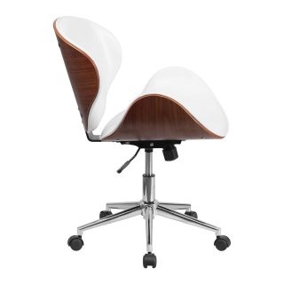 White and Walnut Designer Office Chair with Lumbar Support