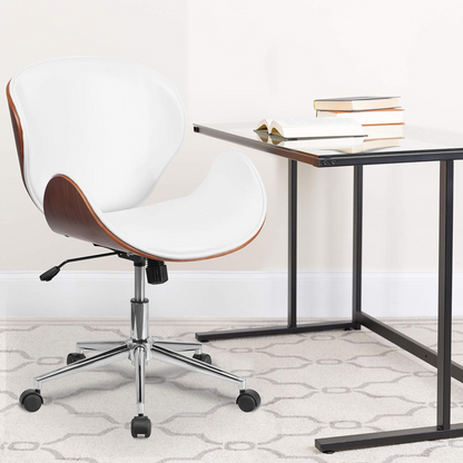 White and Walnut Designer Office Chair with Lumbar Support