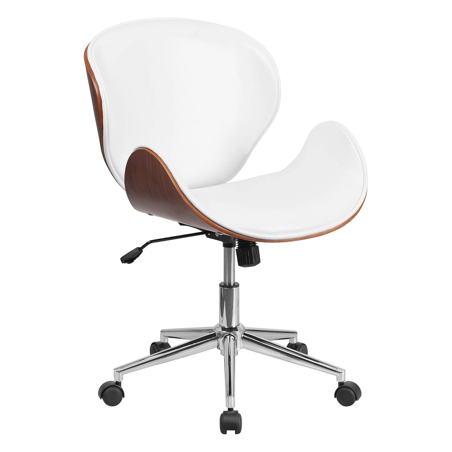 White and Walnut Designer Office Chair with Lumbar Support
