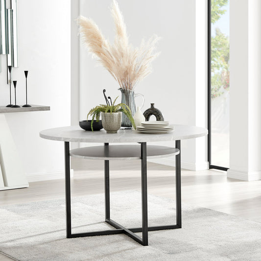 Adley Round Grey Matte Concrete Storage 4 Seater Dining Table
