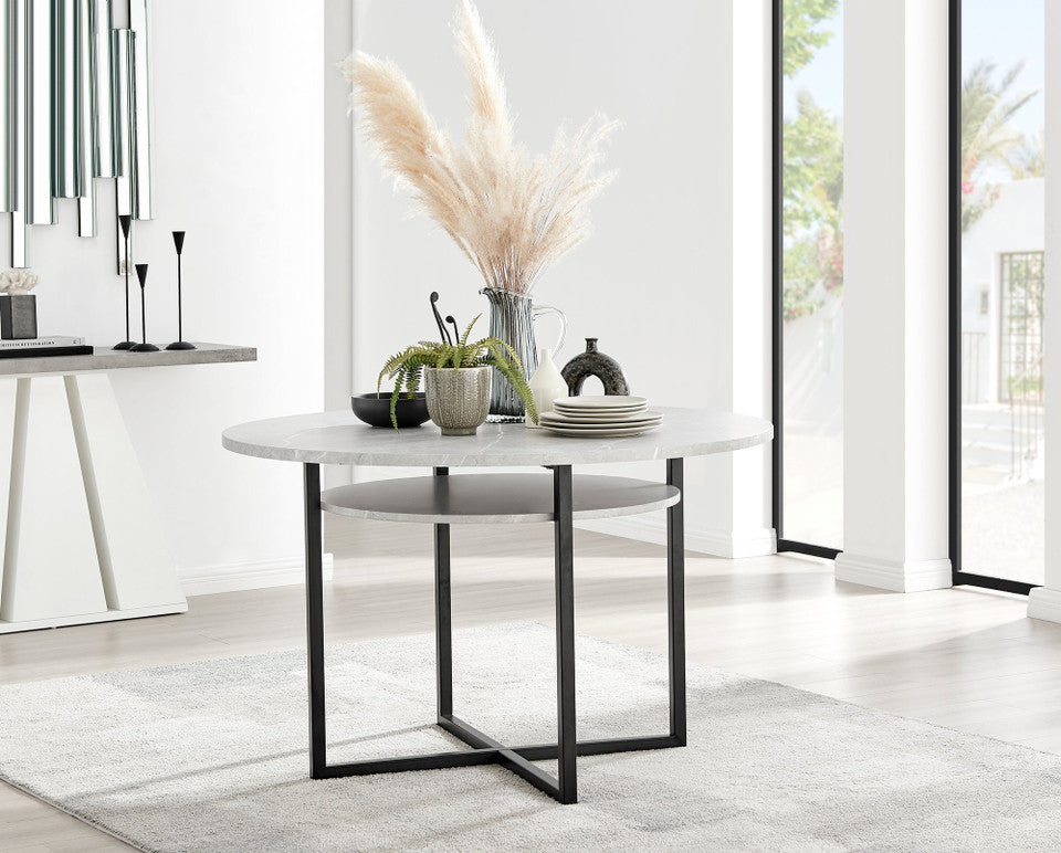 Adley Grey Concrete Effect Storage Dining Table & 4 Velvet Milan Black Leg Chairs