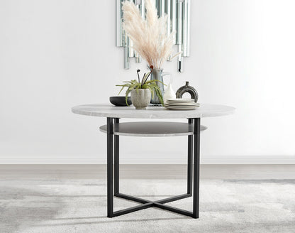 Adley Round Wood and Black Metal Storage 4 Seater Dining Table