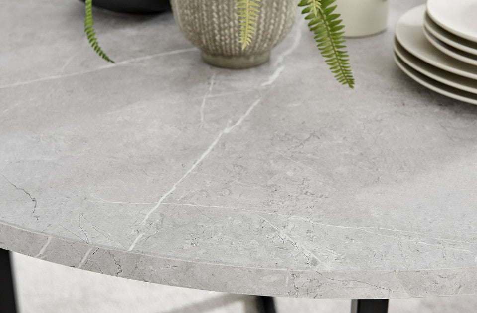 Adley Grey Concrete Effect Storage Dining Table & 4 Velvet Milan Black Leg Chairs
