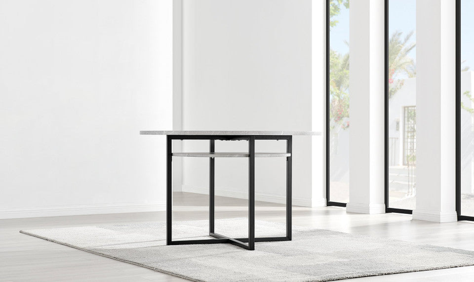 Adley Grey Concrete Effect Storage Dining Table & 4 Velvet Milan Black Leg Chairs