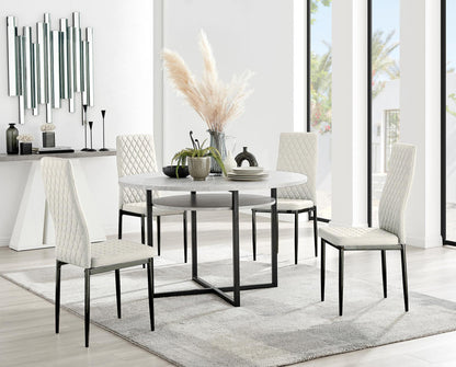 Adley Grey Concrete Effect Storage Dining Table & 4 Velvet Milan Black Leg Chairs
