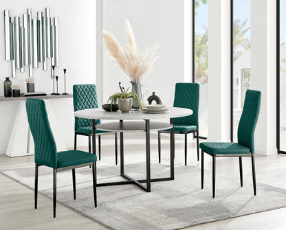 Adley Grey Concrete Effect Storage Dining Table & 4 Velvet Milan Black Leg Chairs