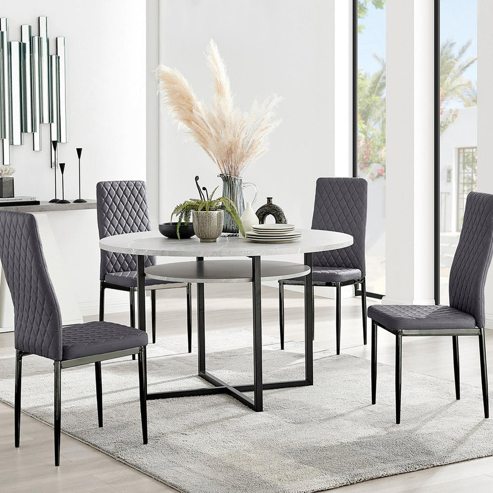 Adley Grey Concrete Effect Storage Dining Table & 4 Velvet Milan Black Leg Chairs