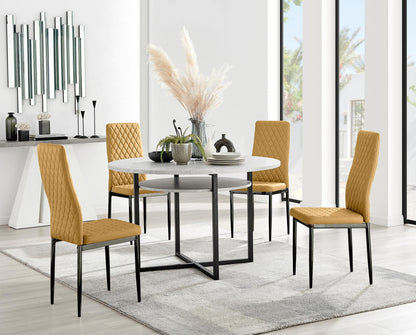 Adley Grey Concrete Effect Storage Dining Table & 4 Velvet Milan Black Leg Chairs