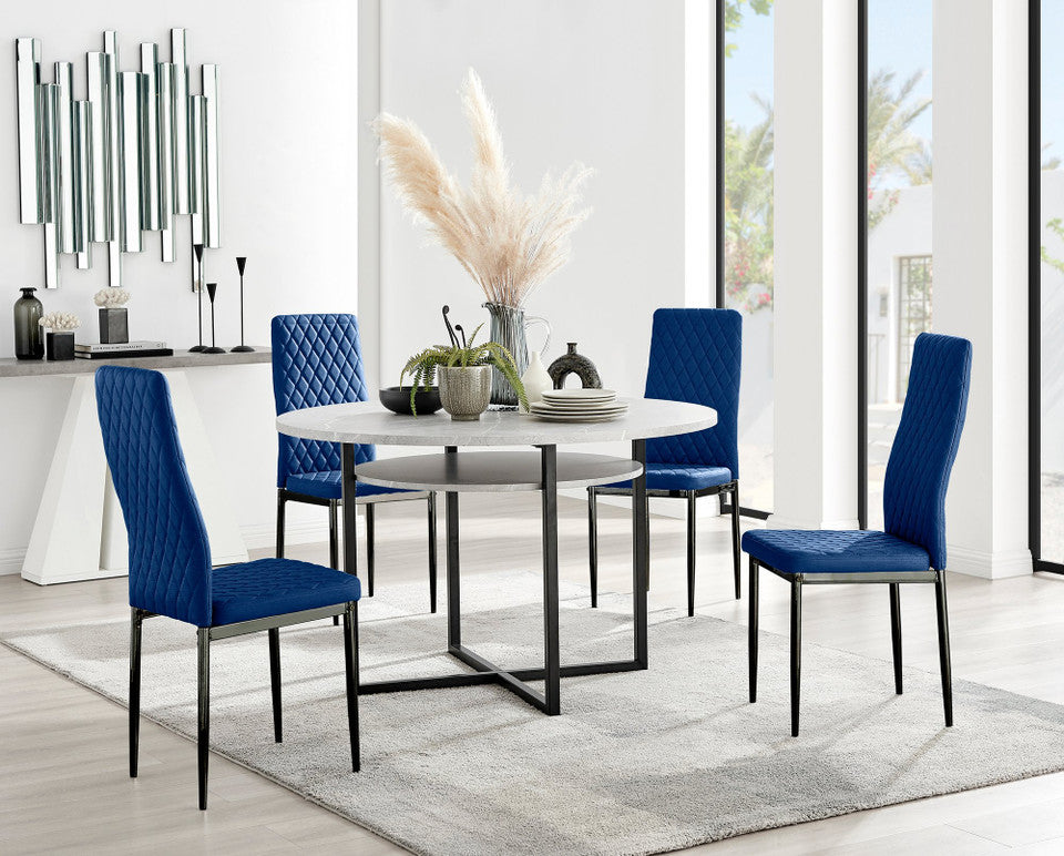 Adley Grey Concrete Effect Storage Dining Table & 4 Velvet Milan Black Leg Chairs