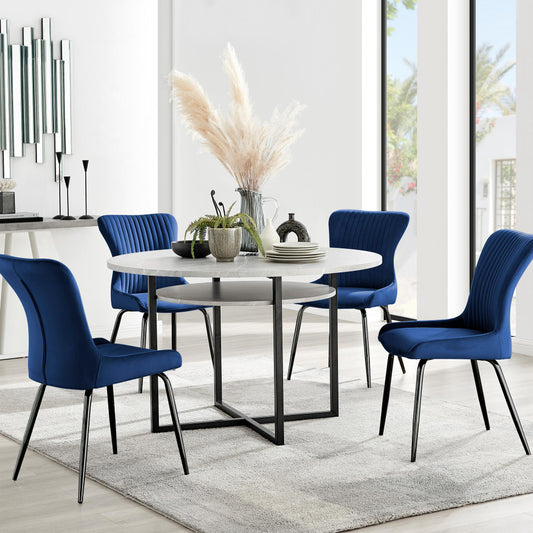 Adley Grey Concrete Effect Storage Dining Table & 4 Nora Black Leg Chairs