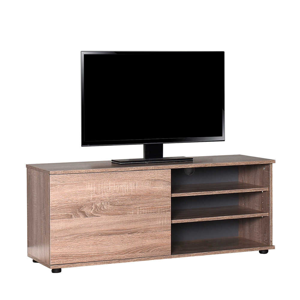 124cm Latte Oak TV Unit with Open Shelves & Cupboard