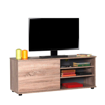 124cm Latte Oak TV Unit with Open Shelves & Cupboard