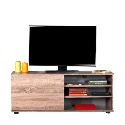 124cm Latte Oak TV Unit with Open Shelves & Cupboard