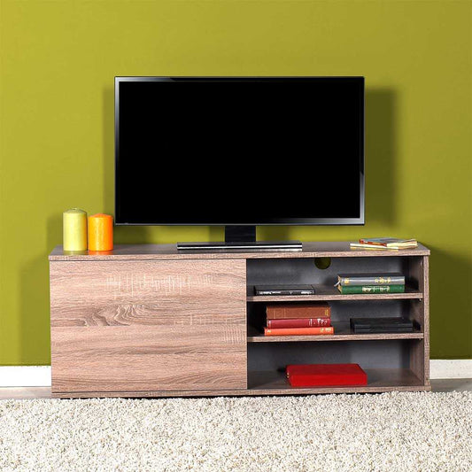 124cm Latte Oak TV Unit with Open Shelves & Cupboard